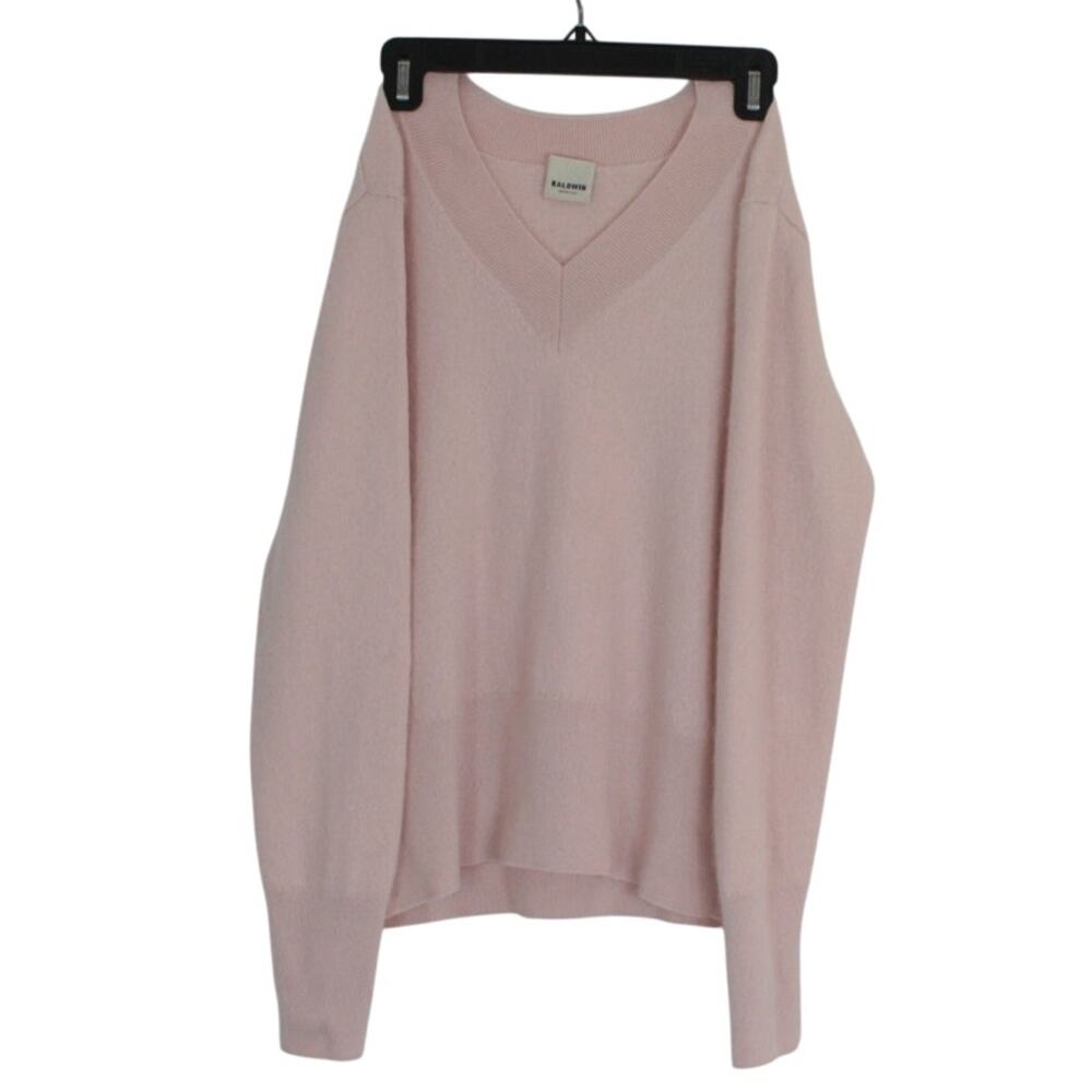 Baldwin KC Wool Cashmere Sweater Womens M Pink V Neck Soft Minimalist
